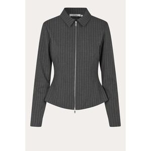 Oval Square Women's Rowy Zip Shirt - Gray Pinstripe - Medium (US Sz 6, UK Sz 10)